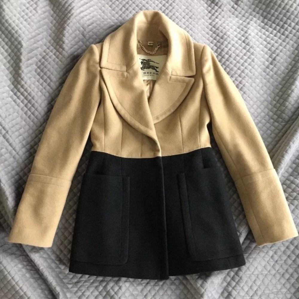 Burberry London camel navy pea coat